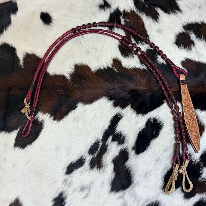 12 Plait Leather Oklahoma Cherry Reins & Romal