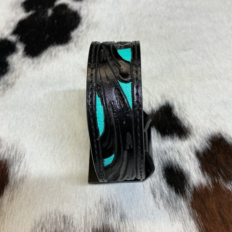 Floral Carved w/Background Leather Bracelet