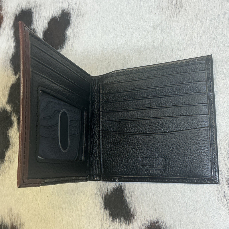Dark Brown Floral Carved Bi-Fold Wallet
