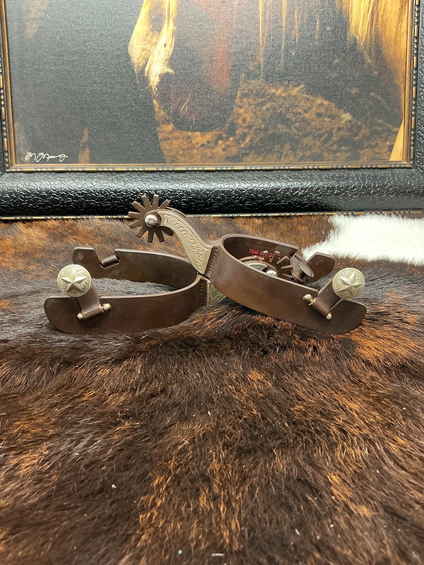 Men's Spur Brown Finish - Silver Engraved