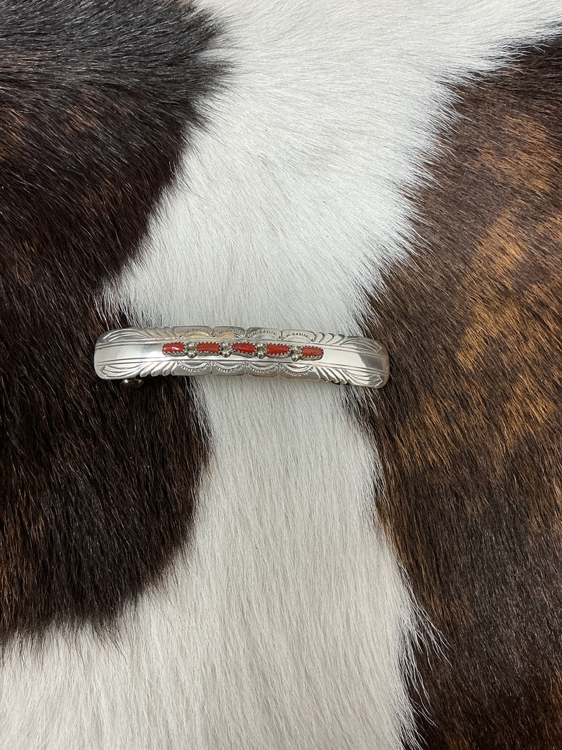 Stamped Sterling Silver w/Spiny Oyster Barrette
