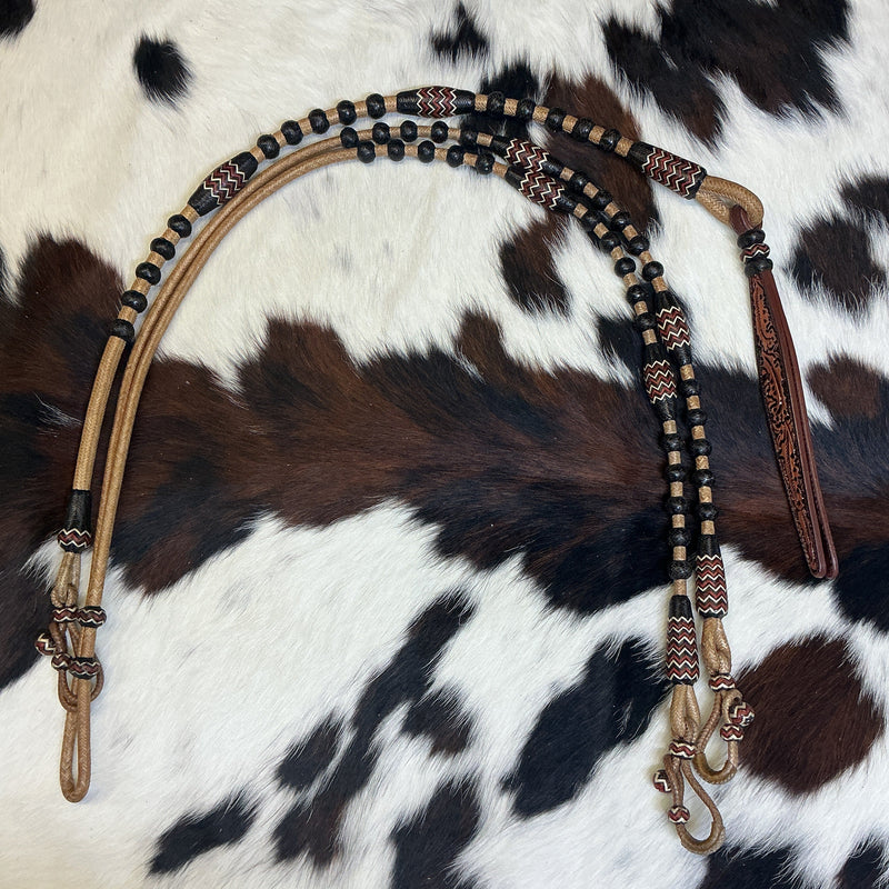 32 Plait Oklahoma w/Colored & Accented Buttons Reins & Romal