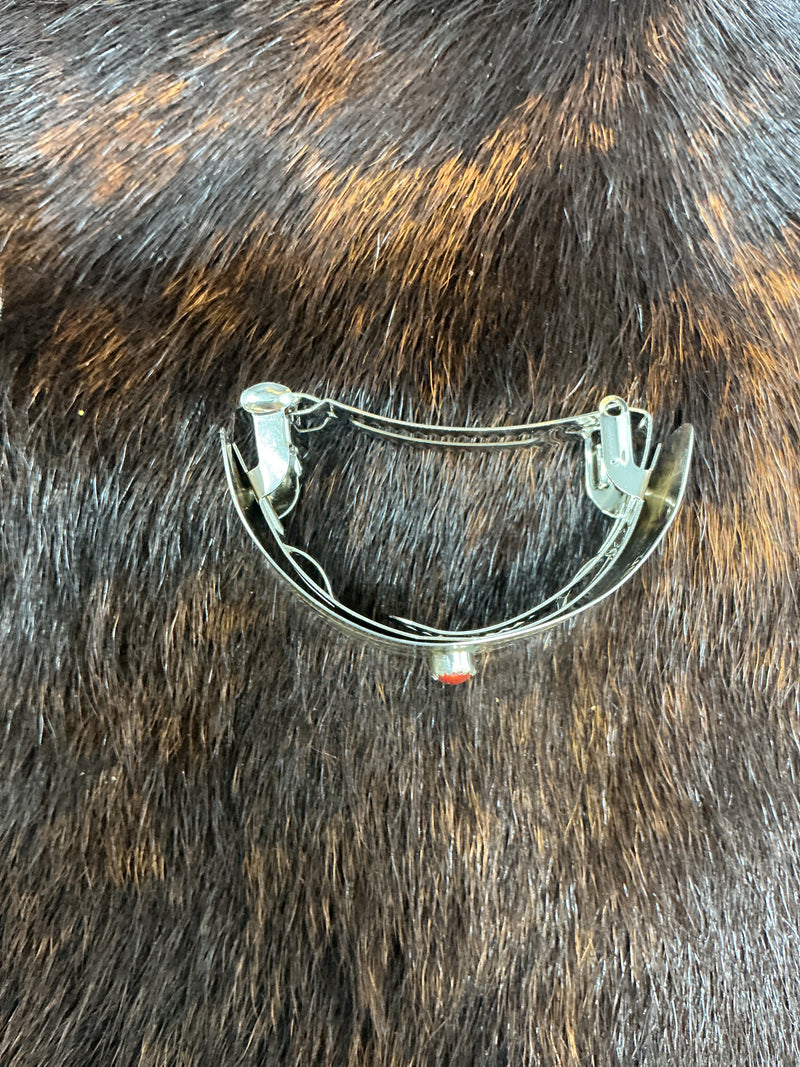 Stamped Sterling Silver w/Spiny Oyster Ponytail Barrette