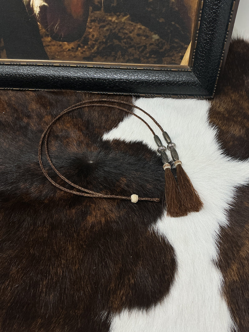 Braided Horsehair Stampede String w/Beads & Tassels