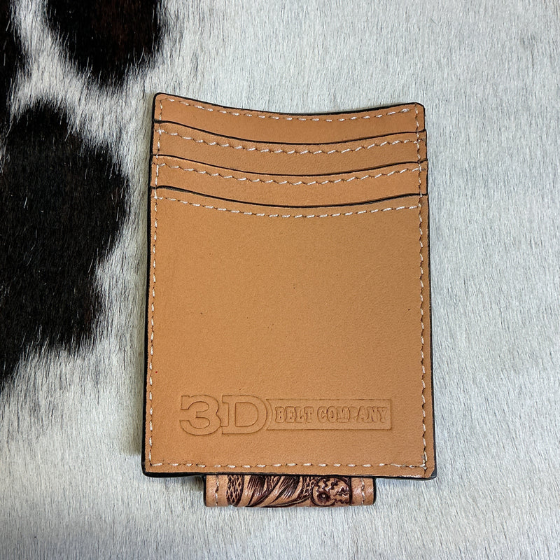 Floral Magnetic Clip Wallet w/4 Aces & Buck Stitching