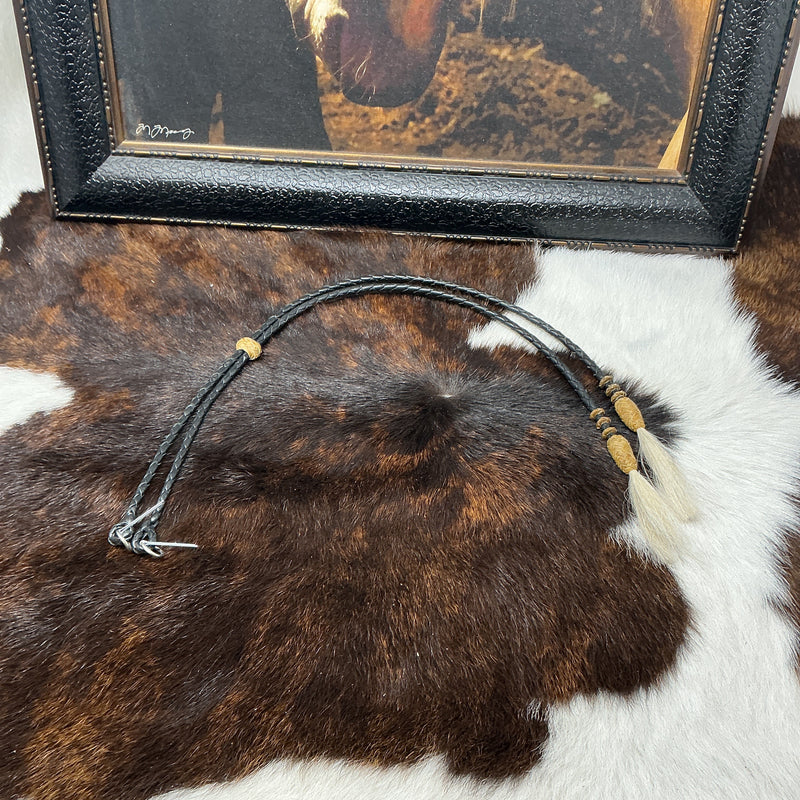 Braided Leather Stampede String w/RH and Horsehair Tassels