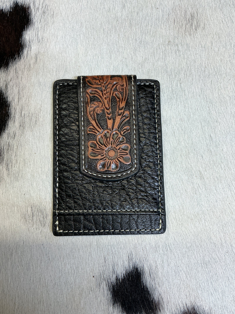 Floral Carved Money Clip Wallet
