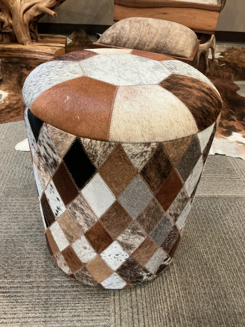 Cowhide Ottoman - Patchwork Round