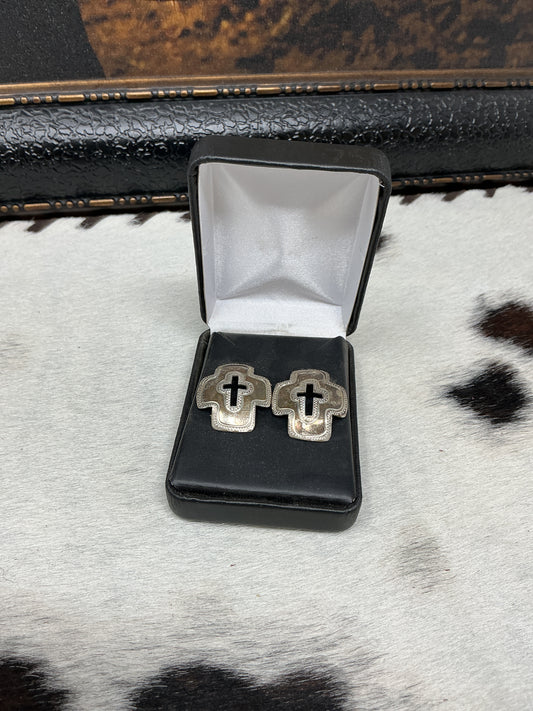 Sterling Silver Cutout Cross Earrings