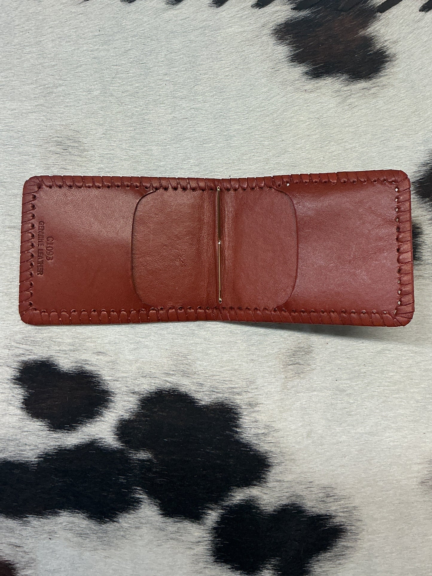 Basket Stamped Leather Wallet w/Money Clip