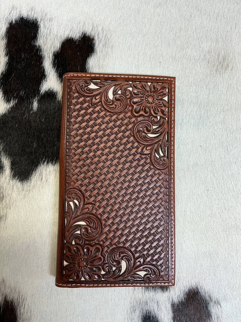 Floral Carved Checkbook Wallet