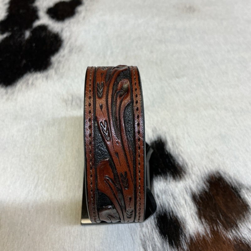 Floral Carved w/Background Leather Bracelet