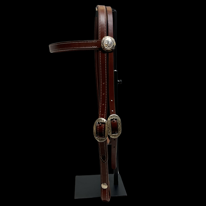 3/4" B/B Great Basin Browband w/Sterling Buckle & Horseshoe Conchos