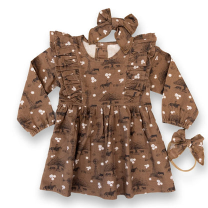 Autumn Blessings Cotton Linen Dress / Matching Bow