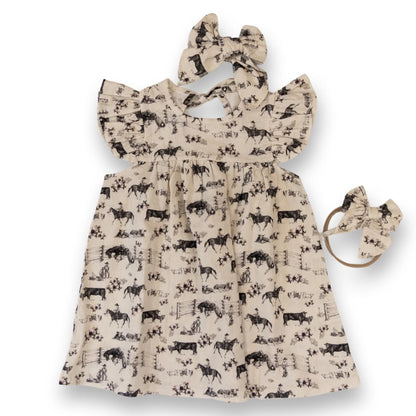 Western Serenity Cotton Linen Dress/Matching Bow