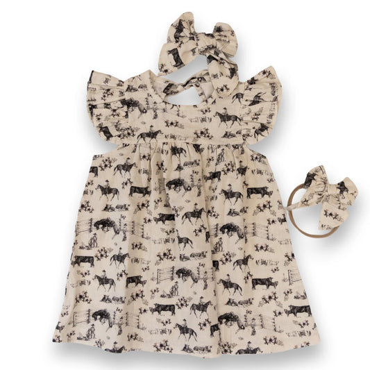 Western Serenity Cotton Linen Dress/Matching Bow