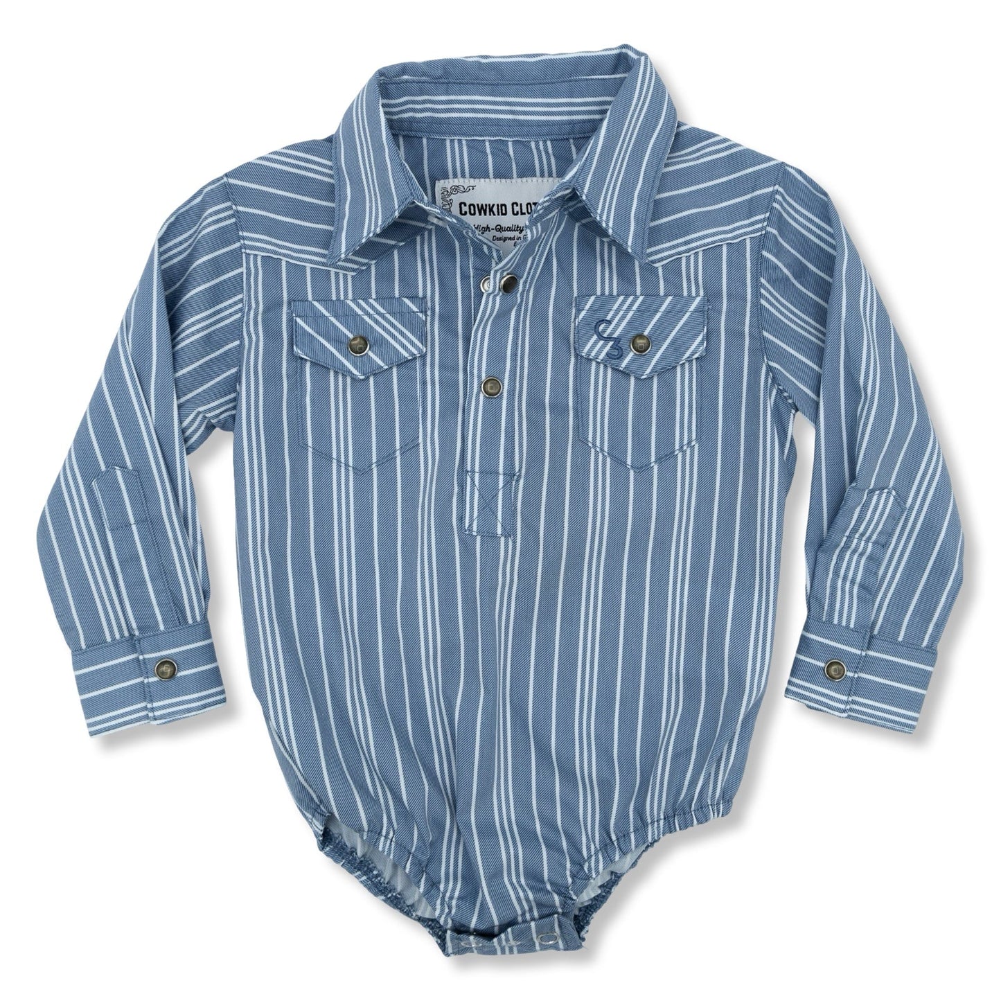 Vintage Blue Stripe Long Sleeve Pearl Snap Shirt & Onsie