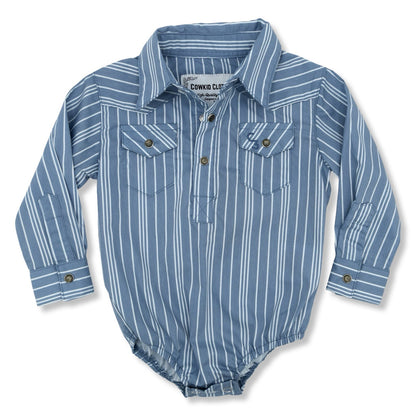 Vintage Blue Stripe Long Sleeve Pearl Snap Shirt & Onsie