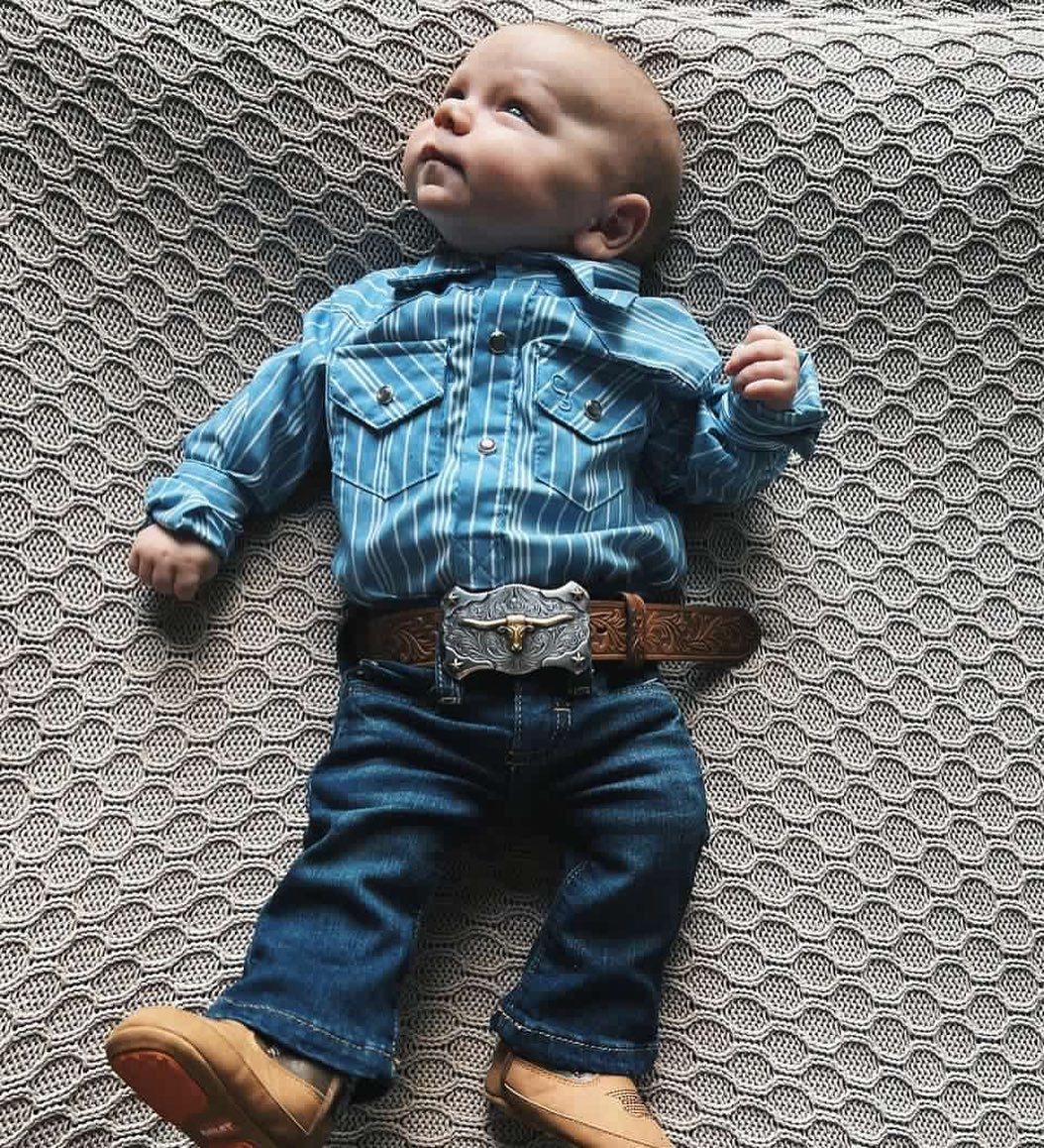 Vintage Blue Stripe Long Sleeve Pearl Snap Shirt & Onsie