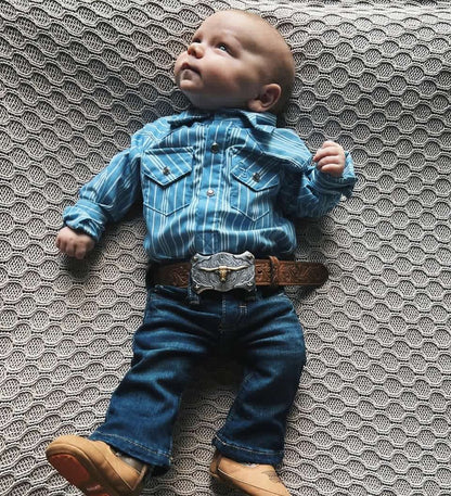 Vintage Blue Stripe Long Sleeve Pearl Snap Shirt & Onsie