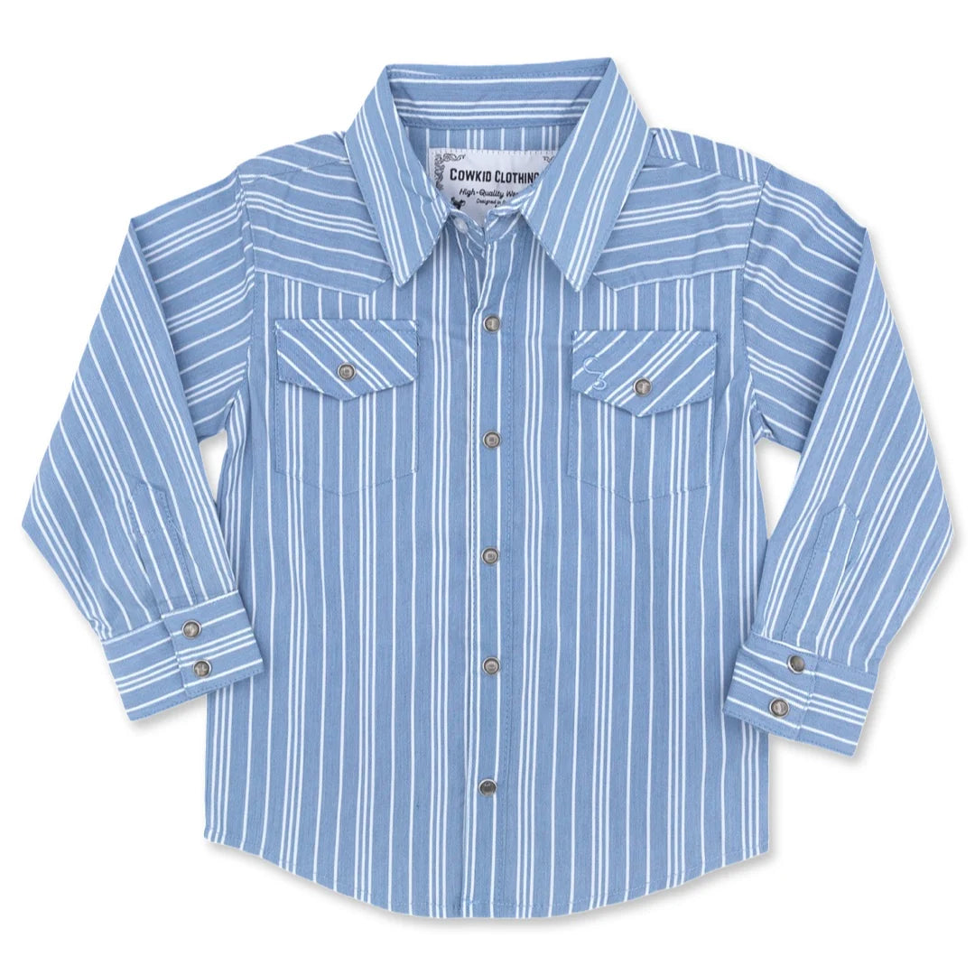 Vintage Blue Stripe Long Sleeve Pearl Snap Shirt & Onsie