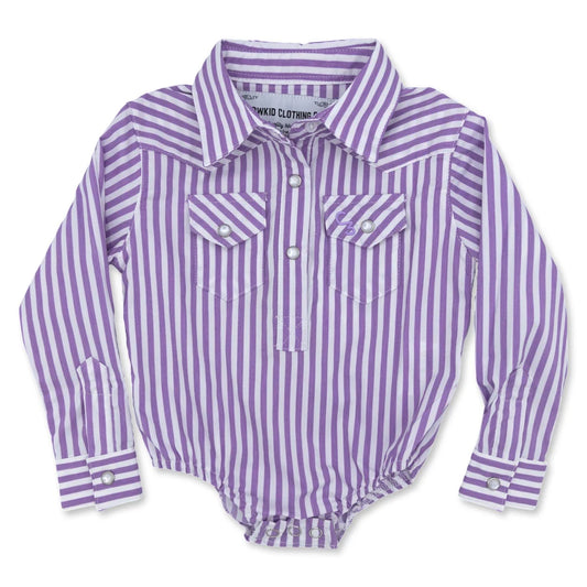 Purple & White Stripe Long Sleeve Pearl Snap Onesie & Shirt