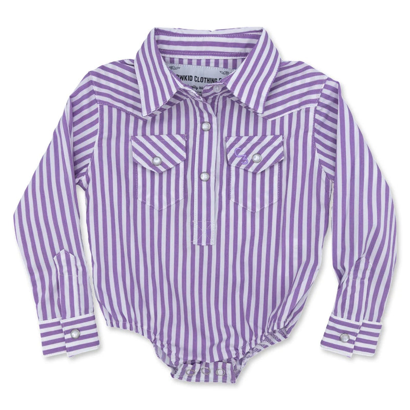 Purple & White Stripe Long Sleeve Pearl Snap Onesie & Shirt
