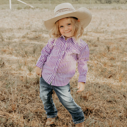 Purple & White Stripe Long Sleeve Pearl Snap Onesie & Shirt