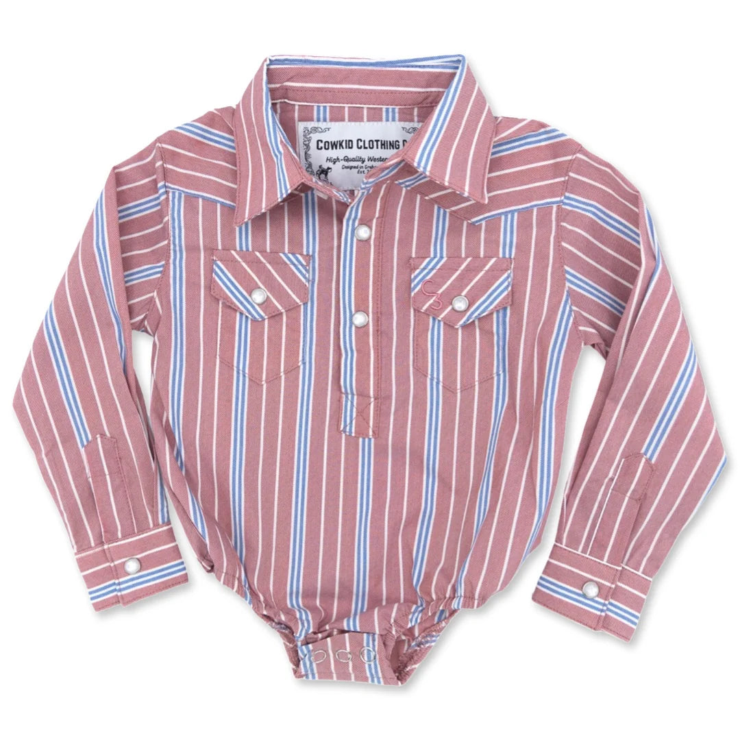 Vintage Blue and Red Stripe Long Sleeve Pearl Snap