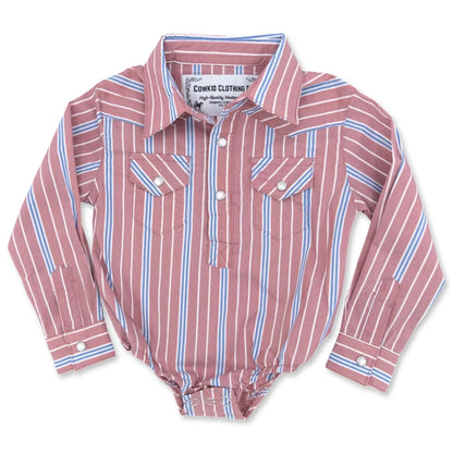 Vintage Blue and Red Stripe Long Sleeve Pearl Snap