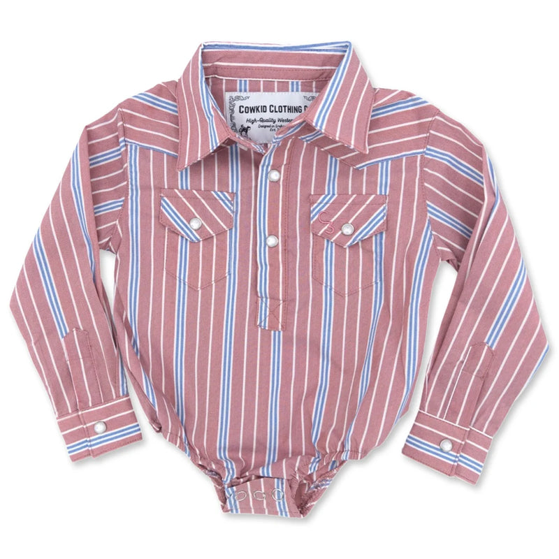Vintage Blue and Red Stripe Long Sleeve Pearl Snap