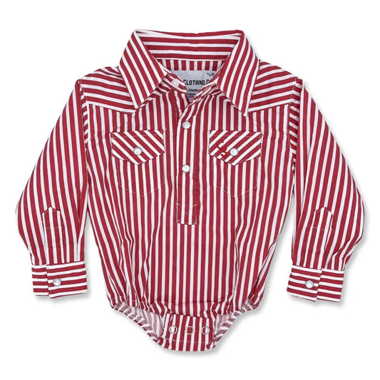 Red & White Stripe Long Sleeve Pearl Snap