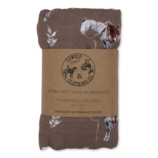 Almond Ranch Horse Muslin Bamboo Swaddle