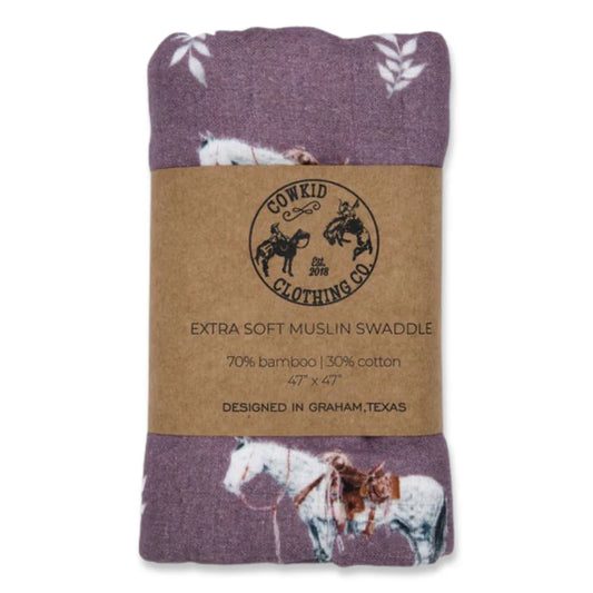 Mauve Ranch Horse Muslin Bamboo Swaddle