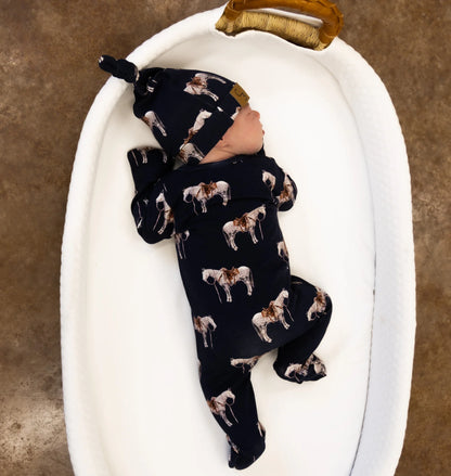 Navy Ranch Horse Folding Feet Jammies