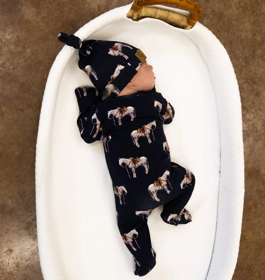 Navy Ranch Horse Folding Feet Jammies
