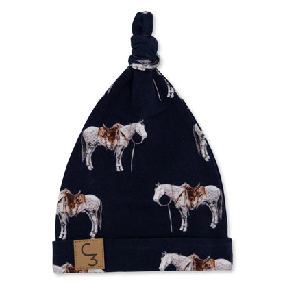 Navy Ranch Horse Newborn Hat