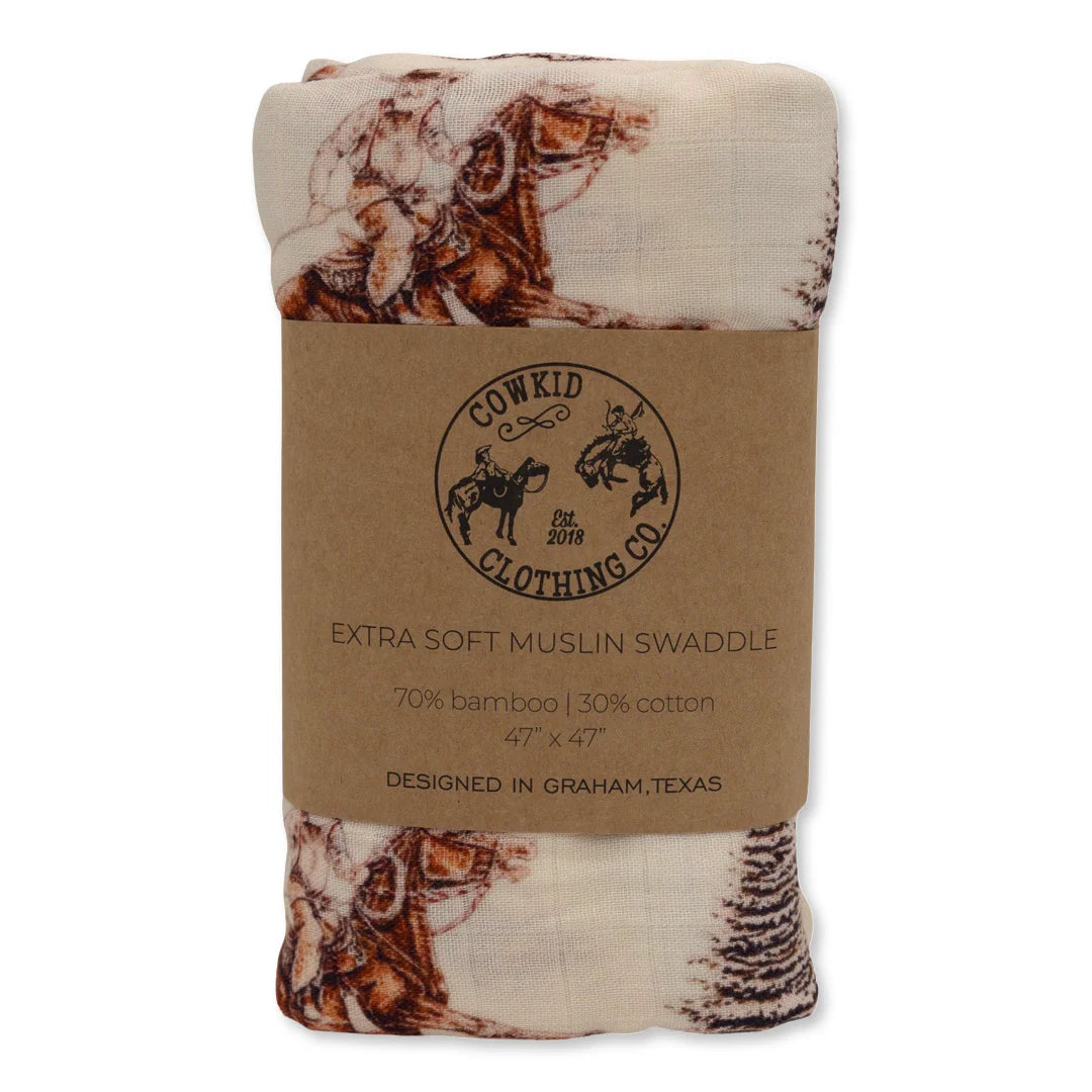 Cowboy Christmas Bamboo Muslin Swaddle