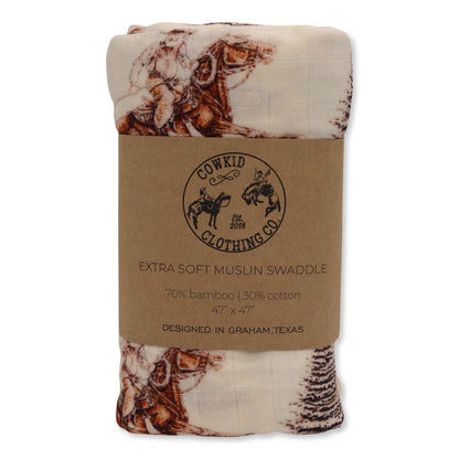 Cowboy Christmas Bamboo Muslin Swaddle