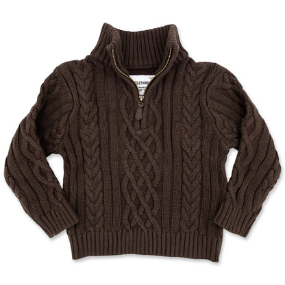 Dark Brown Quarter Zip Cable Knit Sweater (Infant-Adult)