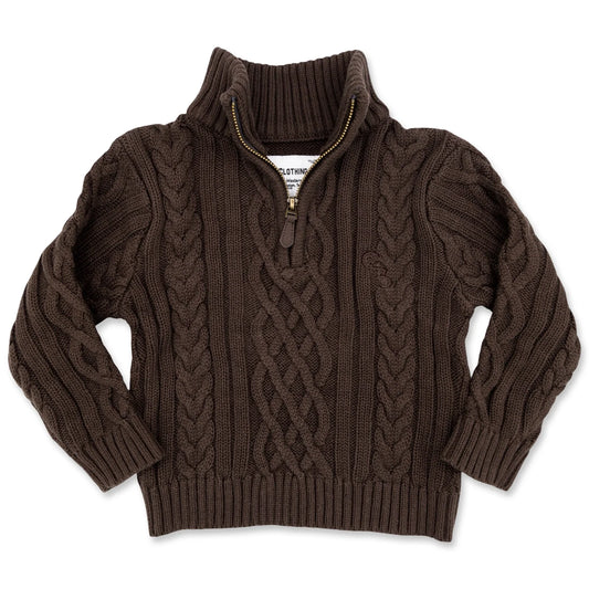 Dark Brown Quarter Zip Cable Knit Sweater (Infant-Adult)