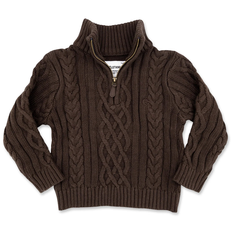 Dark Brown Quarter Zip Cable Knit Sweater (Adult)