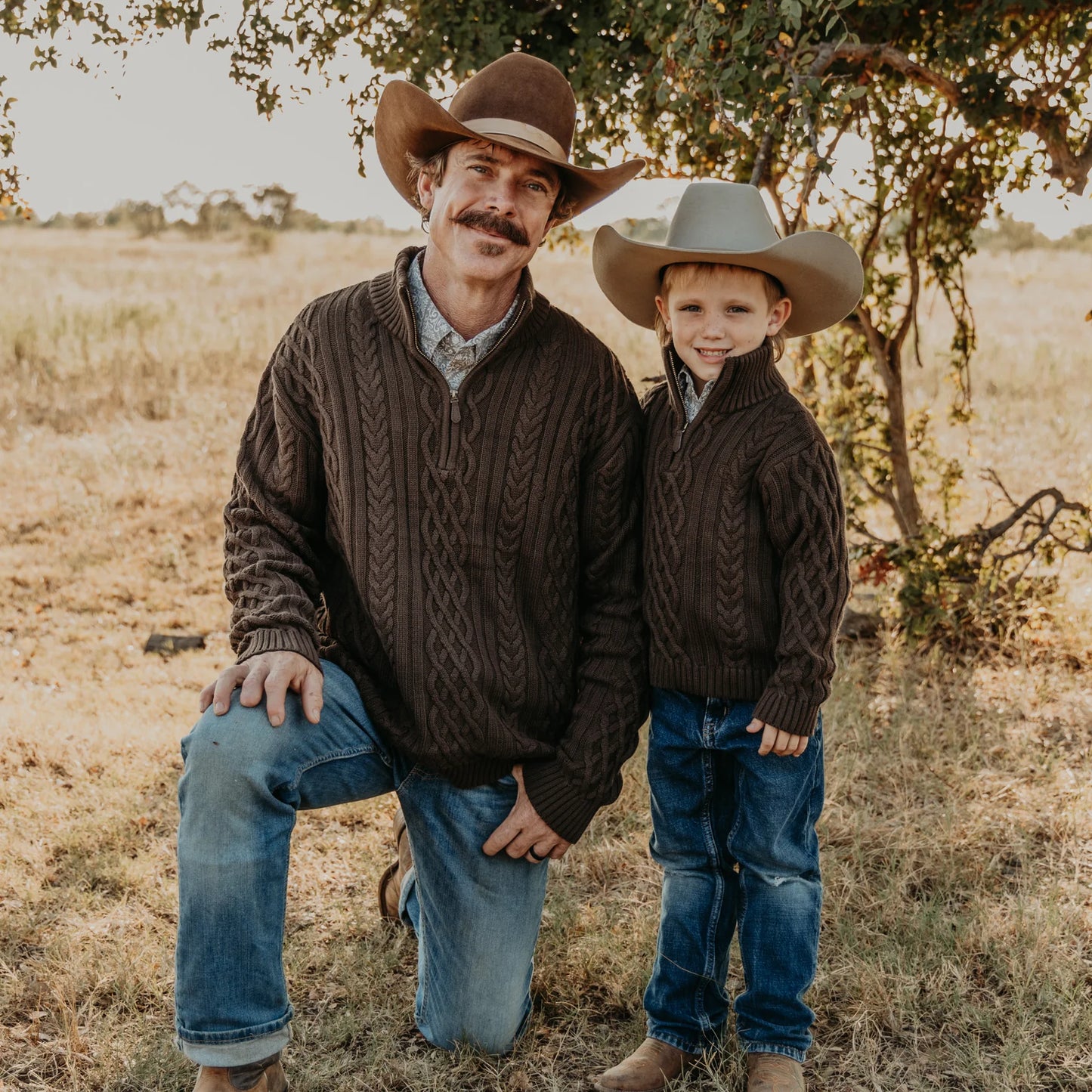 Dark Brown Quarter Zip Cable Knit Sweater (Infant-Adult)