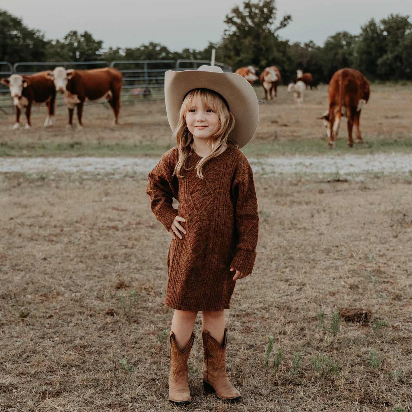 Cable Knit Sweater Dress in Rust