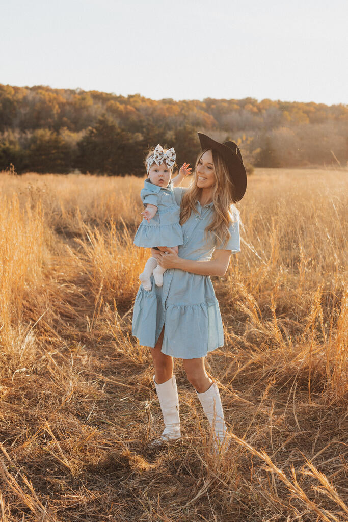 Light Denim Pearl Snap Dress (Adult)
