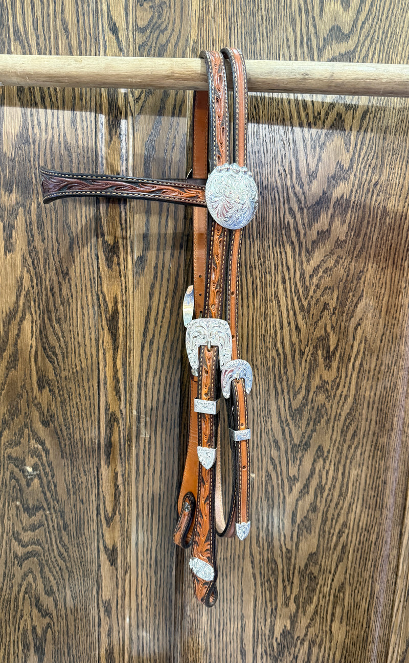 5/8" Dyed Floral Browband w/Sterling Buckles and Conchos