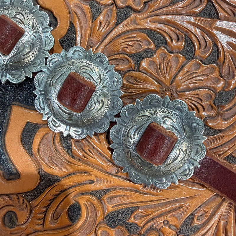 Vintage Sterling Silver 8 Piece 1 1/2" Slotted Concho Set