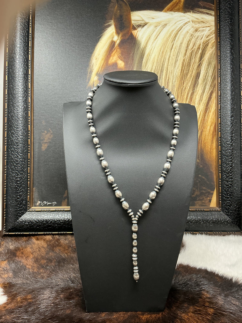 Navajo Pearl Lariat w/ Melon Style Beads