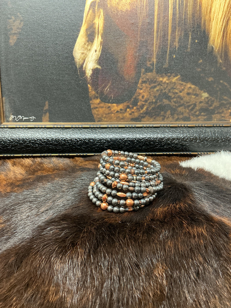 Navajo Pearl Sterling and Copper Coil Bracelet