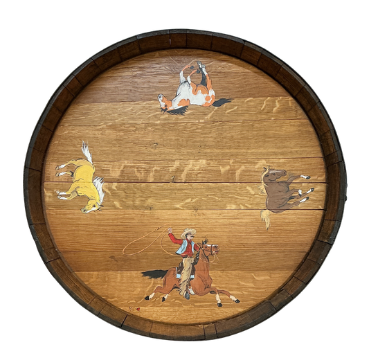 Hand Painted Reclaimed Wine Barrel Lazy Susan
